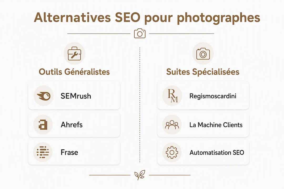 Infographie : panorama des solutions SEO généralistes et dédiées aux photographes