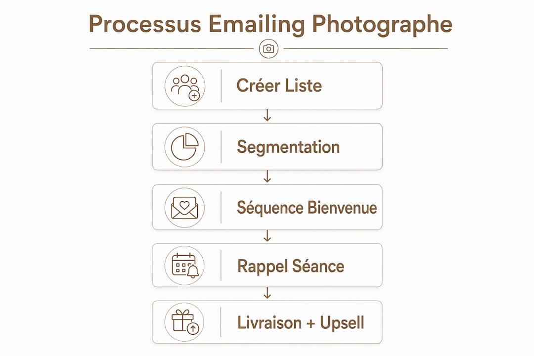 Découvrez en un coup d’œil les grandes étapes d’une campagne d’emailing réussie pour les photographes grâce à cette infographie.