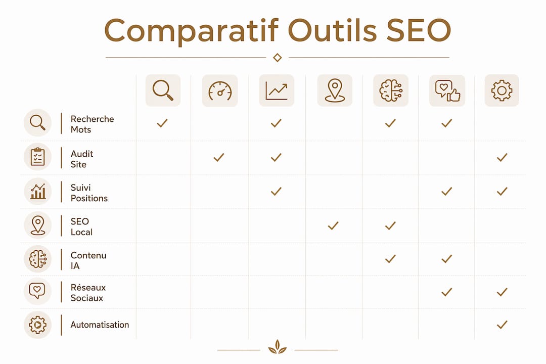 Comparatif visuel des principales solutions SEO dédiées aux photographes