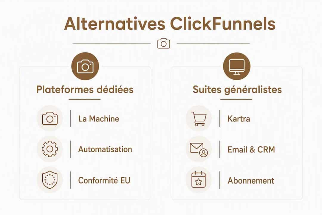 Comparatif visuel des meilleures alternatives à ClickFunnels pour les photographes