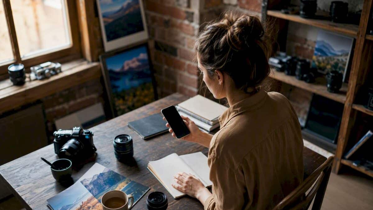 Un photographe fait défiler les hashtags sur Instagram, à la recherche d’inspiration sur son téléphone.