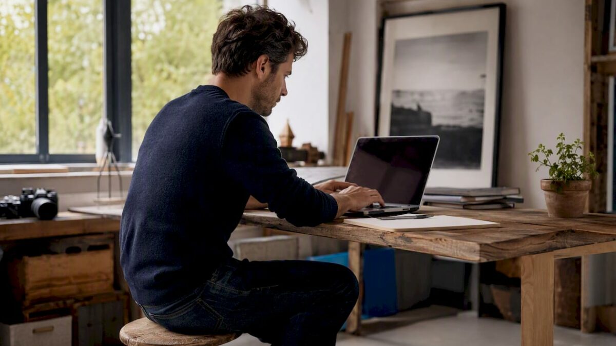 Photographe en train de rédiger un email automatique à ses clients