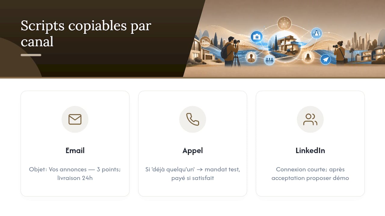 Des scripts copiables pour tes emails, appels et messages LinkedIn, overview diagram