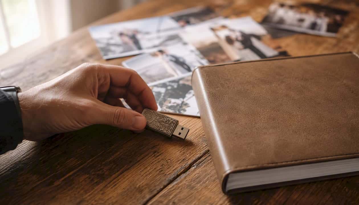 Remise de la clé USB et de l’album photo de mariage