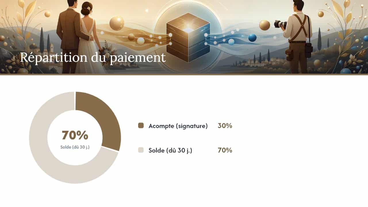 Schéma des modalités de paiement pour un contrat de photographie de mariage