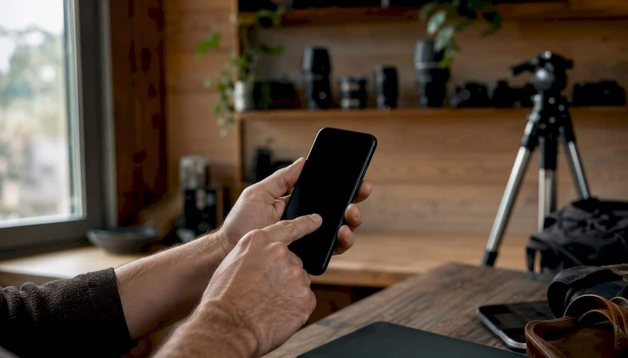 Doigt qui compose rapidement des messages prédéfinis sur un smartphone