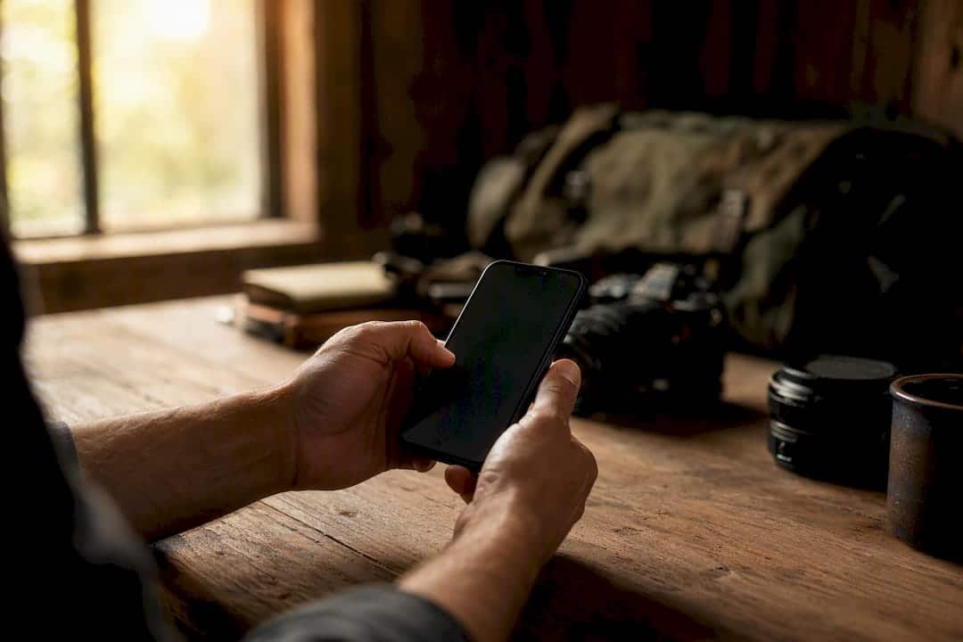 Des mains font défiler une galerie de photos numériques sur une tablette.